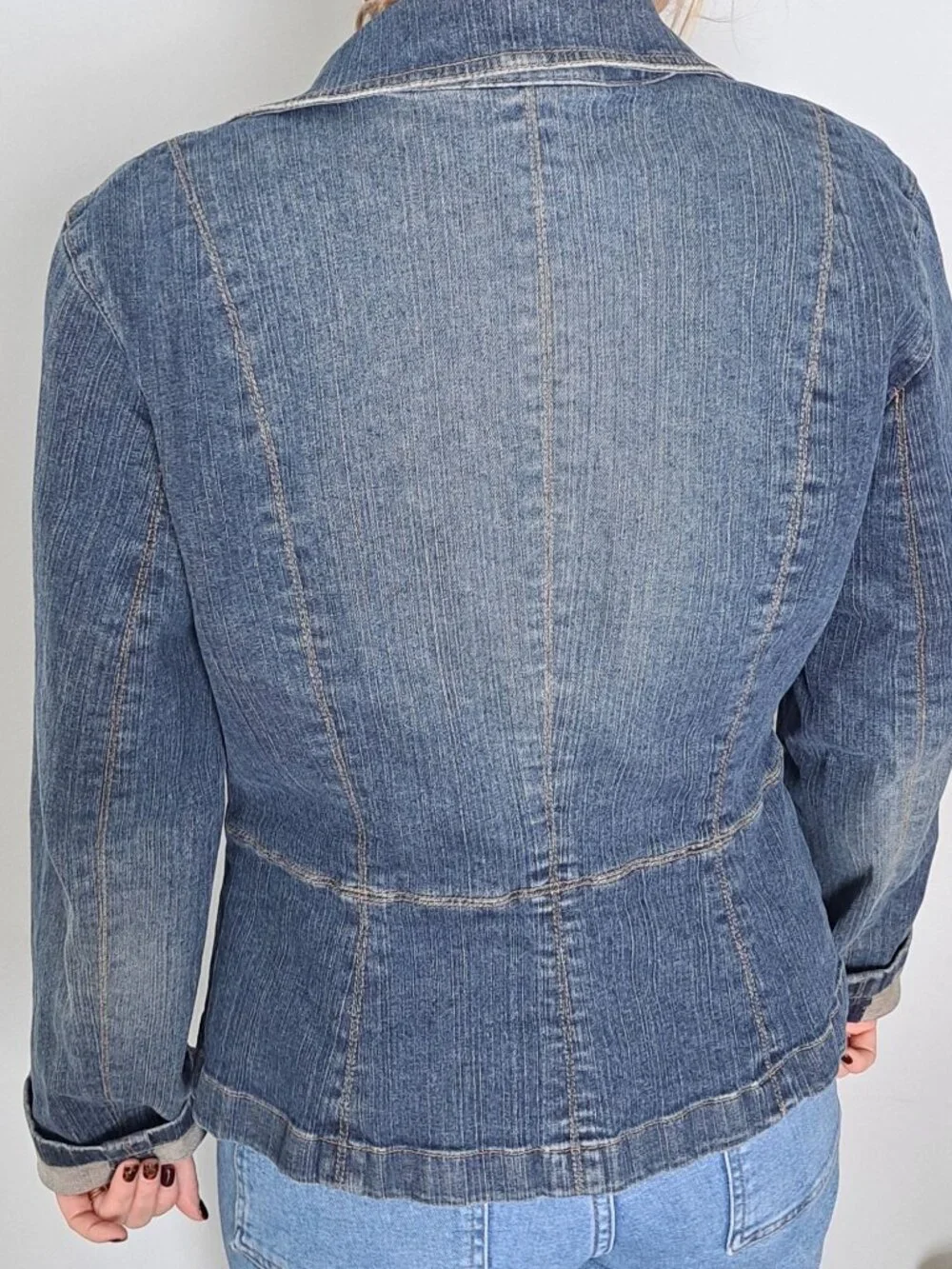 Y2K Ann Taylor Loft Womens Denim Blazer Jacket Size 8 Button Front Cotton Blue - Picture 4 of 10